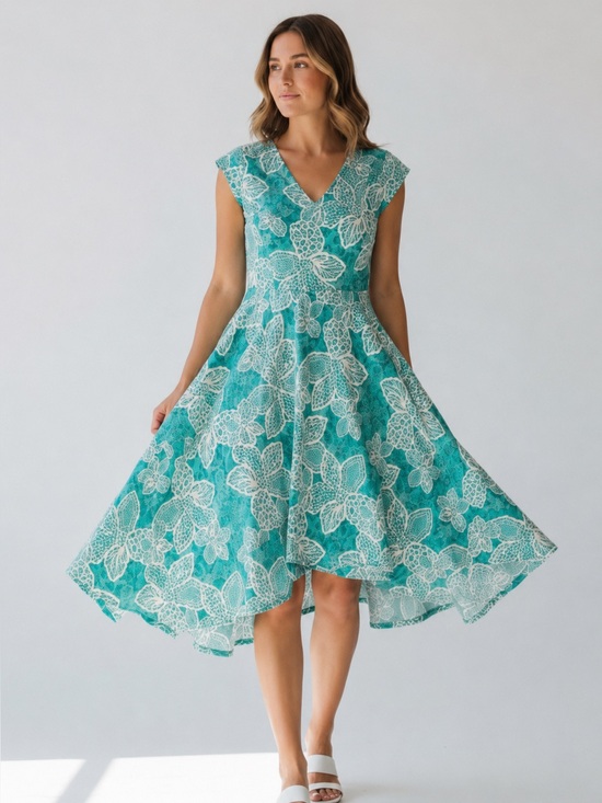 Perceptions Dresses & Skirts - Perceptions Teal White Lace Faux Wrap Midi Dress Wedding Guest L